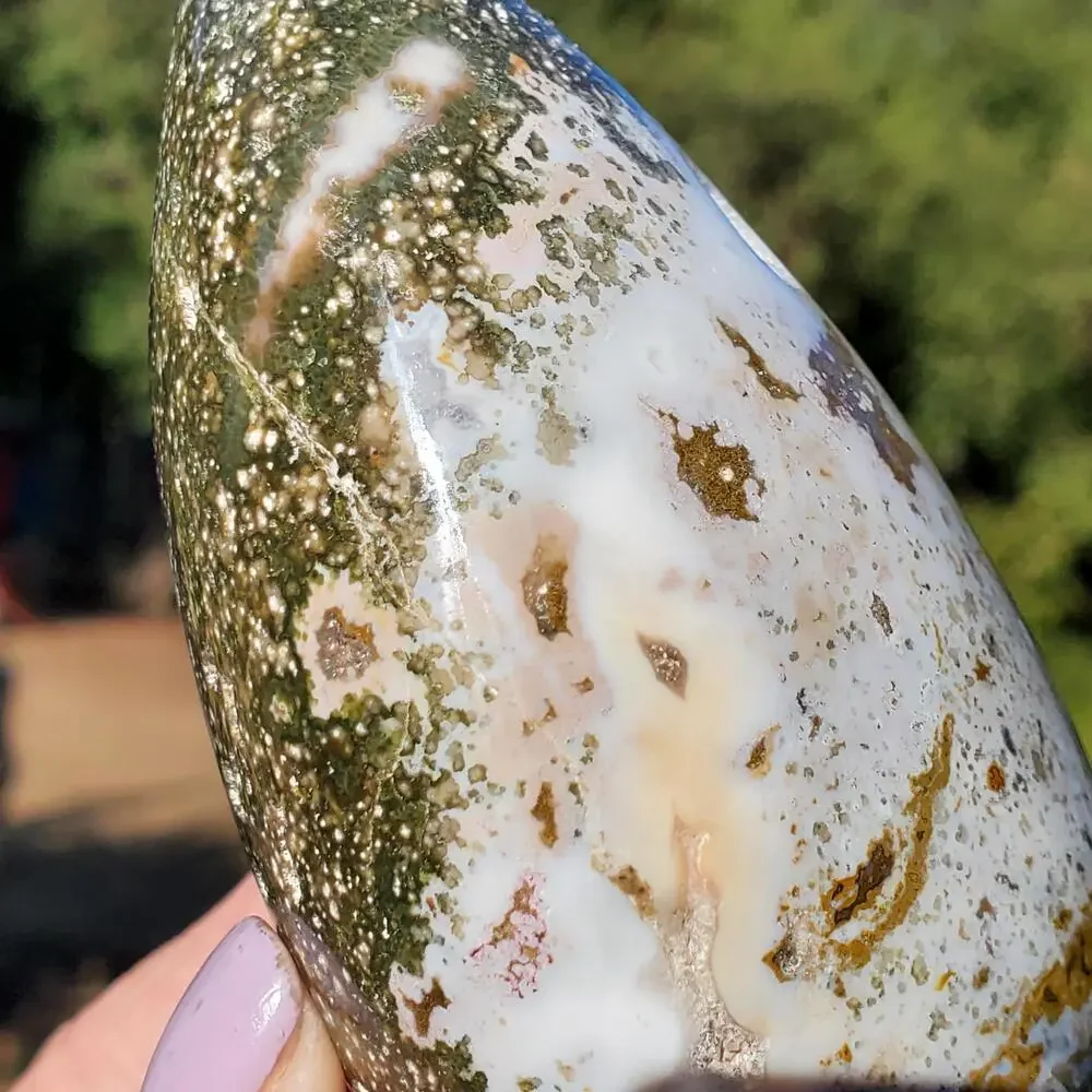 Ocean Jasper Pink Rounded Standing Druzy Freeform Crystal 600 Grams